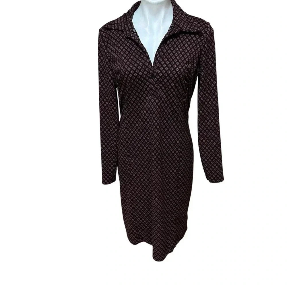 Vintage Y2K BCBG Sheath Shift Print Black Shirt Midi Dress